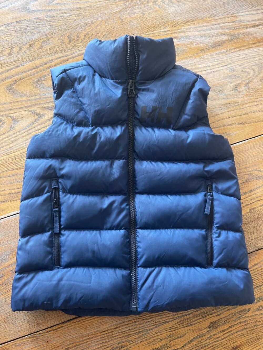 HELLY HANSEN down dk blue vest /zip pockets/nice condition/kids 10